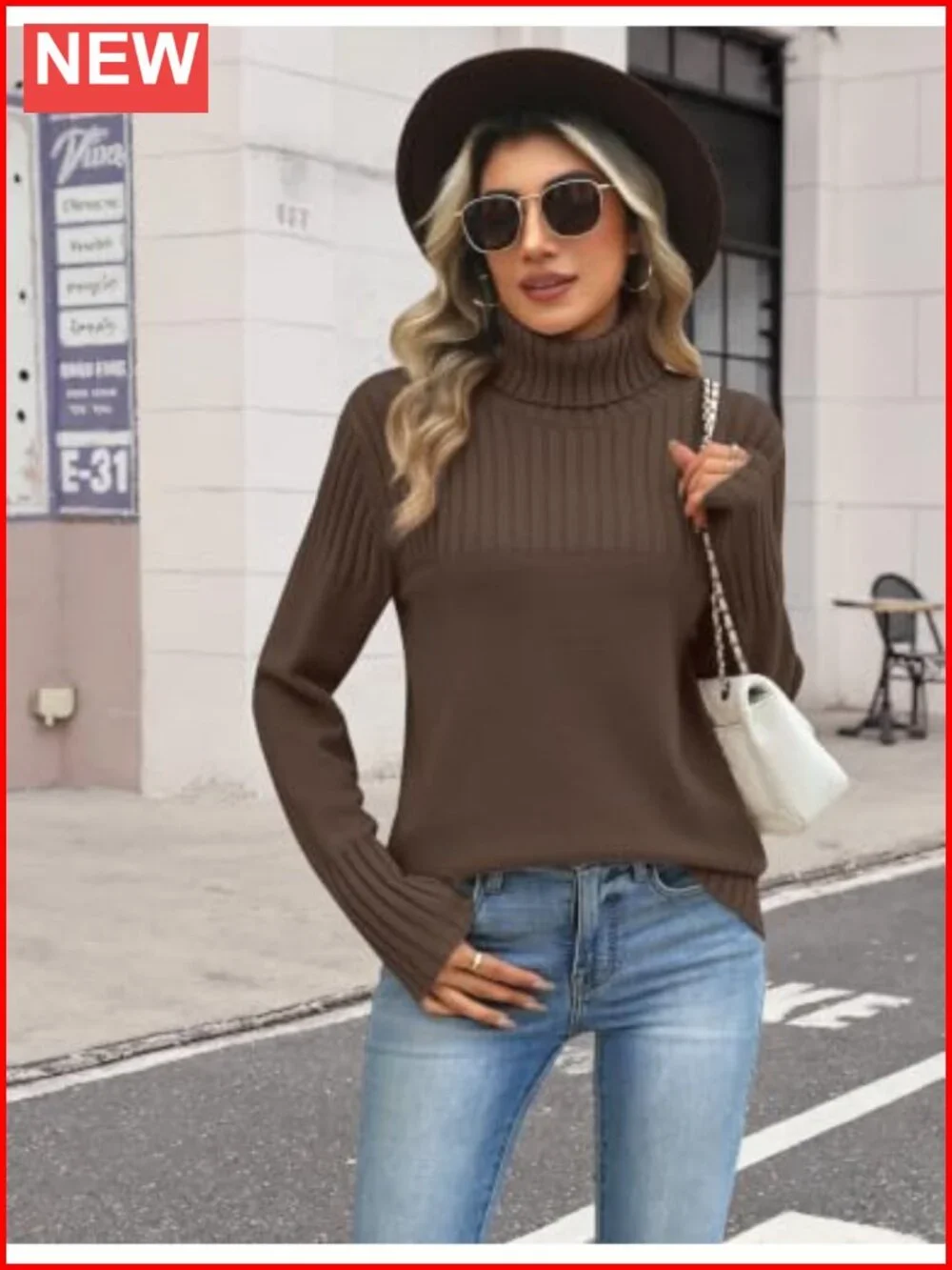Turtleneck Sweater Chunky Knit Pullover Ribbed Long Sleeve